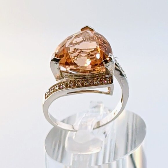 Huge Champagne Quartz Trilliant Fantasy-Cut Sterling Silver Cocktail Ring Size 8 - Picture 4 of 11